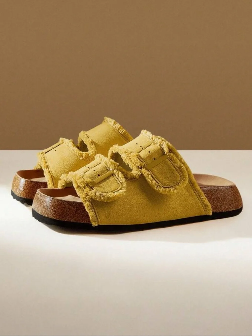 Bohemian yellow platform wedge sandals featuring a gold buckle size 8 NWOT